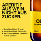 Bright Lemon Flasche, Text: Aperitif aus Wein. Keine künstlichen Aromen, keine künstlichen Farbstoffe